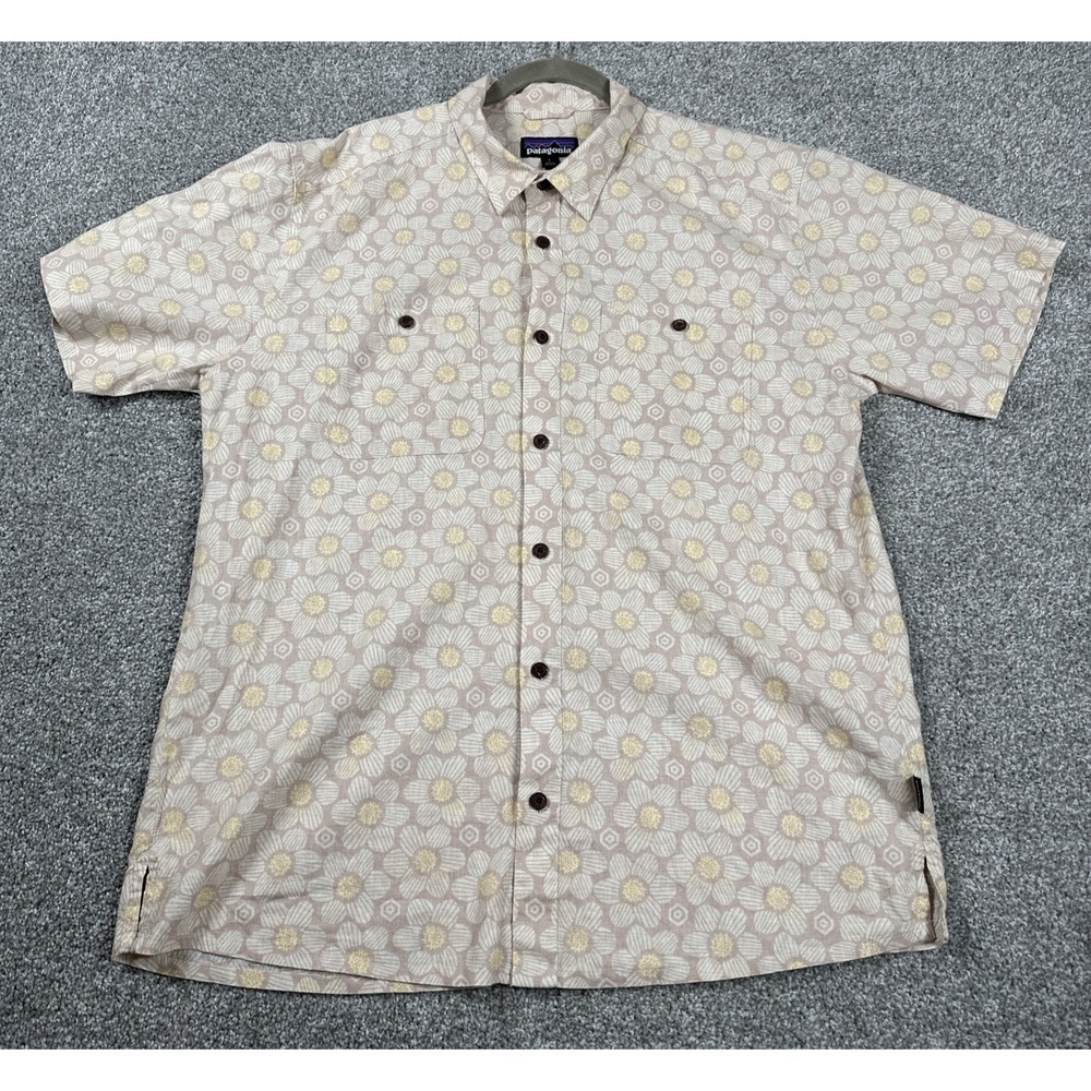 Patagonia Button Up Shirt Men's Large Floral Hemp Organic Cotton Outdoor